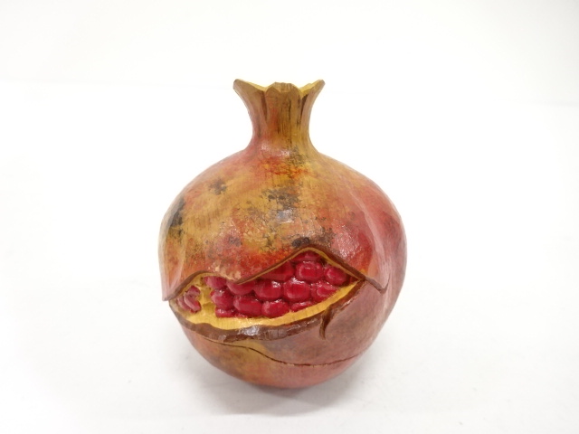  作家物　木彫　柘榴　香合